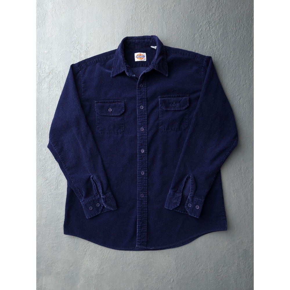 Vintage 1980s Dickies Blue Corduroy Button-Up Shirt L Cotton